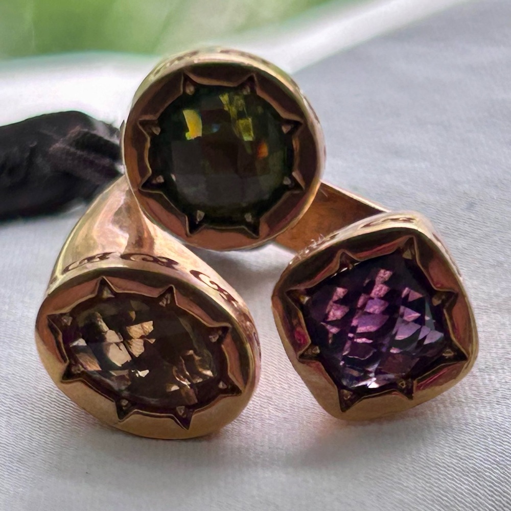 Rebecca “Tropezienne” 3-Stone Gemstone Ring-Citrine Green, Purple, Amber Gold - Picture 4 of 10